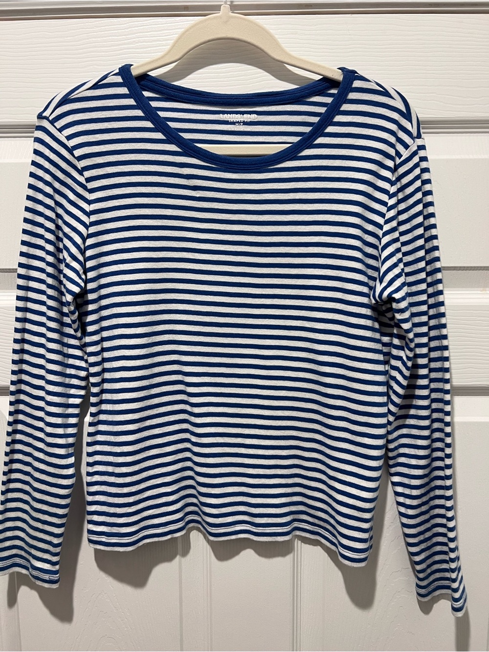 Lands' End Blue and White Striped Long Sleeve Tee
